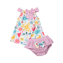 New Arrivels Summer 2PCS Newborn Infant Kid Baby Girl Floral Sleeveless Clothes Set Top Dress+Shorts 2024 - buy cheap