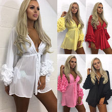 Women Beachwear Cover-Ups Sexy Chiffon Female Swimwear Tassel Bikini Cover Ups Summer Kaftan Sarong Lace Up Beach Dress 2024 - buy cheap