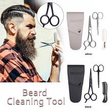 Kit de aseo y recorte de barba para hombre, cepillo de cerdas, peine de barba y bigote, tijeras, herramienta de limpieza Facial masculina 2024 - compra barato