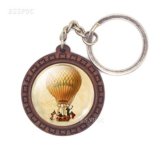 Hot Air Balloon Keychain Keyring Glass Cabochon Pendant Retro Wood Key Chain Air Balloon Art Jewelry Christmas Gift 2024 - buy cheap