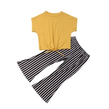 2-7Years Fashion Toddler Kid Girls Clothing Set Yellow T shirt + Black Striped Pants Summer Kid Outfits Costume 2024 - buy cheap