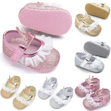 Кроссовки для новорожденных девочек, повседневная обувь с блестками, на мягкой подошве, Нескользящие, для маленьких принцесс, коляска 2024 - купить недорого