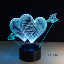 Lâmpada de mesa romântica 3d amor e flecha através do coração, luz noturna de led, luminária de mesa, decoração de quarto de casamento, amantes, namorada, presente 2024 - compre barato