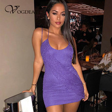 Purple Spaghetti Strap Sexy Sparkly Dress Women Deep V Neck Backless Bodycon Bandage Mini Dress Elegant Party Dresses Vestidos 2024 - buy cheap