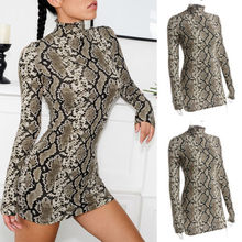 Thefound-Vestido corto ajustado de manga larga para mujer, vestido Sexy de piel de serpiente de imitación para fiesta y otoño, 2019 2024 - compra barato