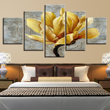 Pintura en lienzo para decoración del hogar, póster Modular, arte de pared, flores amarillas doradas, pintura de Orquídea de oro, imagen moderna HD, 5 piezas 2024 - compra barato