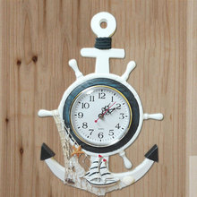 Деревянные винтажные маленькие настенные часы в средиземноморском стиле, часы в стиле ретро с морским якорем, подарок, украшение для дома, настольное украшение 2024 - купить недорого