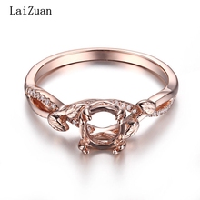 LaiZuan Solid 14K Rose Gold Round Cut 6.5mm 0.1CT 100% Genuine Diamonds Semi Mount Engagement Ring Setting Women Elegant Jewelry 2024 - buy cheap