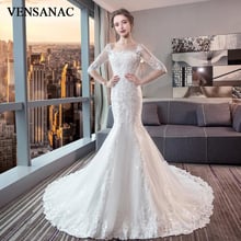 VENSANAC Scoop Neck Mermaid Illusion Half Sleeve Wedding Dresses Lace Appliques Court Train Backless Bridal Gowns 2024 - buy cheap