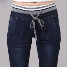 Mulheres de cintura alta plus size estiramento magro denim calças jeans mulher 2018 inverno grosso veludo amarrado elástico haren 2024 - compre barato