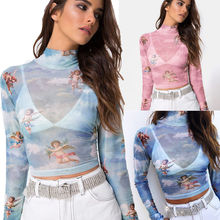 Hot Sale Women Girls Fashion Casual Summer Long Sleeve T Shirt Sheer Mesh Fishnet T Shirt Crop Top Tees Tops Party Cluwear 2024 - buy cheap