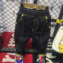 Calça jeans para meninos, calça jeans para crianças com elástico na cintura, com bolsos, preto, azul, para primavera, outono 2024 - compre barato