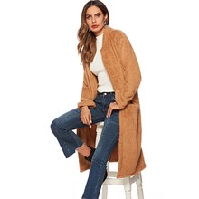 Women  Fashion Brown Faux Fur Teddy Coat Winter Thick Warm Fluffy Long Fur Coats Lapel Shaggy Jackets Overcoat 2024 - buy cheap