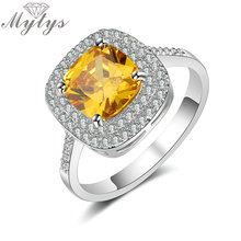 Mytys Prong Setting AAA Zircon Ring Yellow Rhinestone Wedding Bridal Engagement Ring For Women R1936 2024 - buy cheap