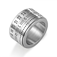 Fashion Silver Color 14MM Wide Rome Number Spinner Rotate 316L Stainless Steel Men Ring Jewelry 2024 - buy cheap