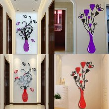 3D Flower Vase Wall Stickers Mirror Art Mural Home Room Office Decor Decal Acrylic DIY Vase Flower Tree Wallpapers For Home 2024 - buy cheap