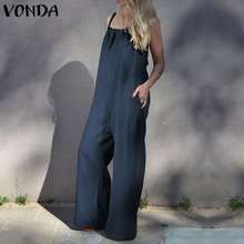 VONDA 2019 Jumpsuits Womens Rompers Casual Loose Wide Leg Pants Summer Sexy Sleeveless Backless Playsuit Vintage Overalls Baggy 2024 - buy cheap