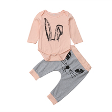 Conjuntos de roupas de algodão de coelho para bebê menina menino outono macacão de manga comprida tops e calças 2 peças roupas de 3-18m 2024 - compre barato