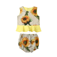 2PCS Summer Kids Newborn Baby Girl Clothes Sets Sunflower Sleeveless Ruffles Tops Shirt Print Shorts Pantie Bebe Outfits Suits 2024 - buy cheap