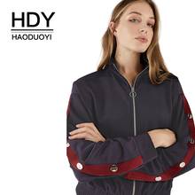 HDY Haoduoyi Half-necked Short Jacket Streetwear Long Sleeve Zipper Bomber Jackets Spring Autumn Coat Female  Outwear Tops 2024 - buy cheap