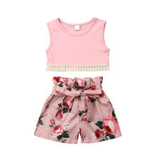 Citgeett Summer Kids Baby Girls Summer Clothes Vest Sleeveless Tops Floral Shorts Pants 2PCS Outfits Pink Set 2024 - buy cheap