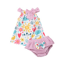 Citgeett Summer Infants Kids Baby Girl Clothes Sleeveless Flower Tops Dress Shorts Striped Set Outfits 2024 - buy cheap