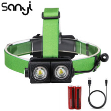 SANYI-linterna frontal de luz LED T6 para acampada, linterna de cabeza con batería de 2x18650, para pesca nocturna y caza, 2 lúmenes 2024 - compra barato