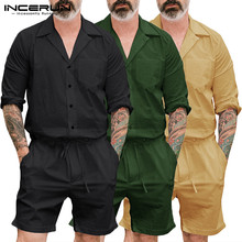 INCERUN 2020 Fashion Mens Jumpsuit Rompers Long Sleeve Pockets Pants Loose Solid Playsuit Vintage Men Cargo Overalls Streetwear 2024 - buy cheap