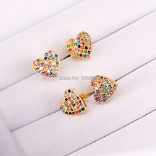 6 Pairs, CZ Micro Pave Heart Stud Earrings, Rainbow Earrings Women Jewelry 2024 - buy cheap