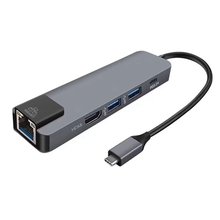 Hub hdmi 4k usb tipo c, 5 em 1, adaptador de lan ethernet rj45 para macbook pro thunderbolt 3 entradas de carregamento 2024 - compre barato