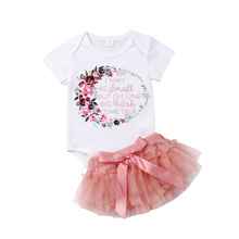 2019 Newly Valentine's Day Summer Toddler Baby Girls Sets Letter Floral Print Romper Tops+Pink Tutu Skirts+Headband 2024 - buy cheap