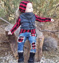 1-6T Fashion Baby Kids Boys Plaid Spring Autumn Clothes Set High Neck Long Sleeve Tops Denim Jeans Leggings Outfits Clothes 2024 - buy cheap