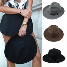 Women Men Jazz Hard Felt Bowknot Fedora Wide Brim Hat Cap Vintage Fedoras 2024 - buy cheap