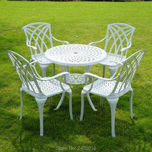 set-5pcs Balcony  furniture cast aluminum high-back arm chair and round table 31inch heavy duty with umbrella hole 2024 - buy cheap