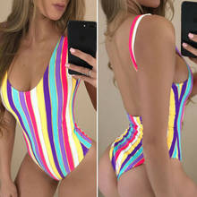 Women Rainbow Striped Bandage Body Swimwear Elegant Push-Up Padded One Piece Monokini Sexy Bikini Ladies Swimsuit Beachwear 2024 - buy cheap