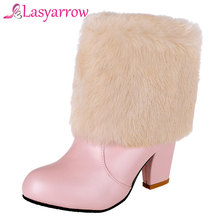 Lasyarrow White Winter Boots Women Fashion Snow Boots 2018 Women's Shoes Brand shoes Fur Snow Boots Black Pink Ankle Boots Women 2024 - buy cheap