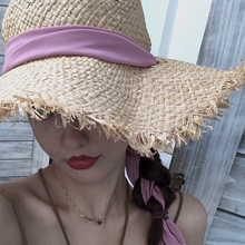 Handmade Weave Raffia Sun Hat Women Black Ribbon Lace Up Large Brim Straw Hat sombrero de mujer Summer Beach Cap Chapeu Feminino 2024 - buy cheap