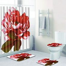 Cortinas de ducha de decoración de baño con flores en 3d, set de cortinas de baño a prueba de agua, cortina de baño rosa con alfombra 2024 - compra barato