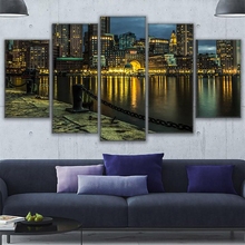 Wall Art Canvas Print Painting 5 Piece Poster City Reflective Waterfront Nightscape Poster Home Decor Bedroom Picture Artwork 2024 - buy cheap