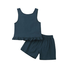 Летняя одежда для маленьких девочек, одежда для малышей Топы без рукавов, футболка + шорты 2024 - купить недорого
