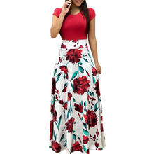 Vintage Floral Print Patchwork Long Dress Women 2019 Casual Short Sleeve Party Dress Elegant O Neck Ladies Maxi Dress Sundress 2024 - buy cheap