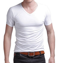 Fashion Summer Men Cotton T shirt casual short sleeve V-neck T-shirts Black White Plus Size M-XL V Neck Tops Tee Shirt Slim Fit 2024 - купить недорого