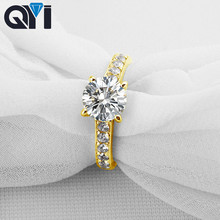 QYI-anillo de compromiso único de diamante de imitación para mujer, sortija de una hilera de oro amarillo sólido de 14K y 1,9 ct 2024 - compra barato