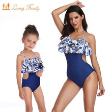 Family Look Women Mom Girl Swimsuit Blue Beachwear For Mommy And Me Clothes One Piece Matching Outfits Mother Daughter Bikini 2024 - buy cheap