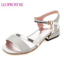 Lloprost ke 2019 fashion gold silver women sandals peep toe buckle straps shoes woman thick heel date dress shoes female H200 2024 - buy cheap