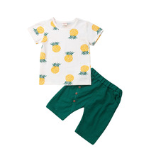 Летняя хлопковая футболка с короткими рукавами для маленьких мальчиков, топы, популярные штаны, шорты, комплект одежды для мальчиков из 2 предметов 2024 - купить недорого
