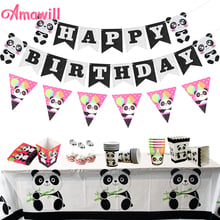 Amawill Panda Birthday Party Tableware Popcorn Box Paper Cups Cake Topper Happy Birthday Banner For First Birthday Boy Party 7D 2024 - buy cheap