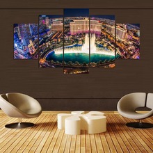 Modern Top-Rated Canvas Print Wall Art Pictures 5 Pieces Home Decorative Building Bellagio Night View Poster Artwork Painting 2024 - buy cheap