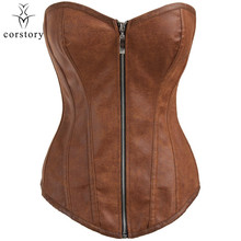 Brown Faux Leather Overbust Corset Sexy Steampunk Zipper Bustier Top Plus Size Gothic Clothing Burlesque Korsett For Women 6XL 2024 - buy cheap