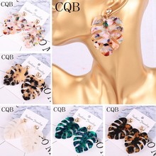Acrylic resin leopard print ladies earrings acetate 2019 long leaves fashion bohemian style geometric party personalized jewelry 2024 - buy cheap